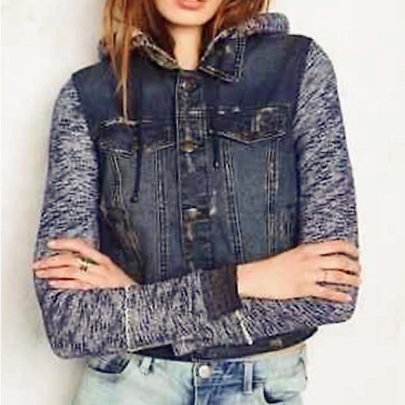 Free People Distressed Hooded Jean Jacket - Picture 2 of 9